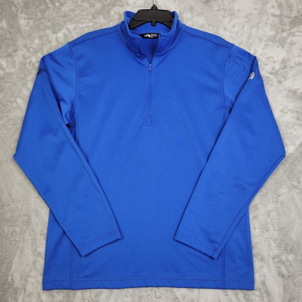The North Face Mens Blue Medium Long Sleeve 1/4 Zip Fleece Pullover Jacket Logo